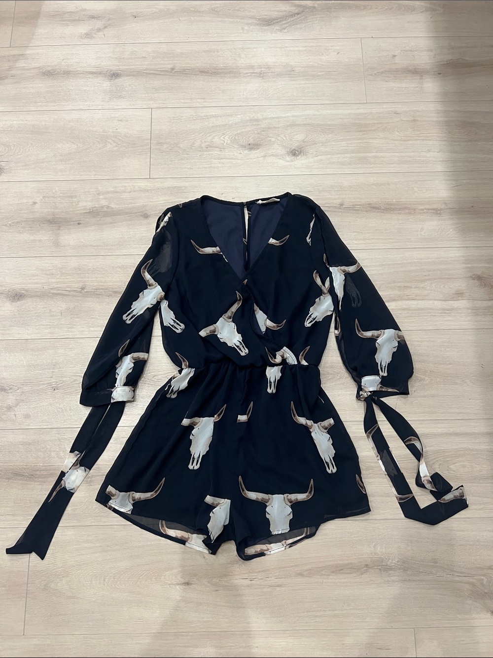 Peach Love California Black Skull-Print Wrap Romper